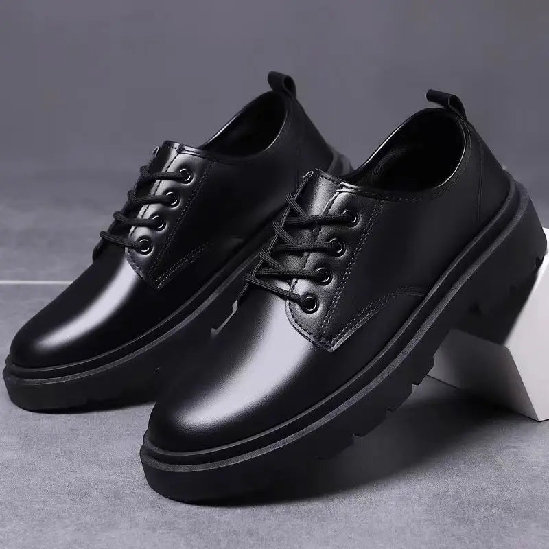 Round Toe Men‘s Dress Shoes Brogue Shoes Men Korea Leather Platform Oxfords Elegant Man's Formal Shoes New Business Office Shoe - IFINDALL