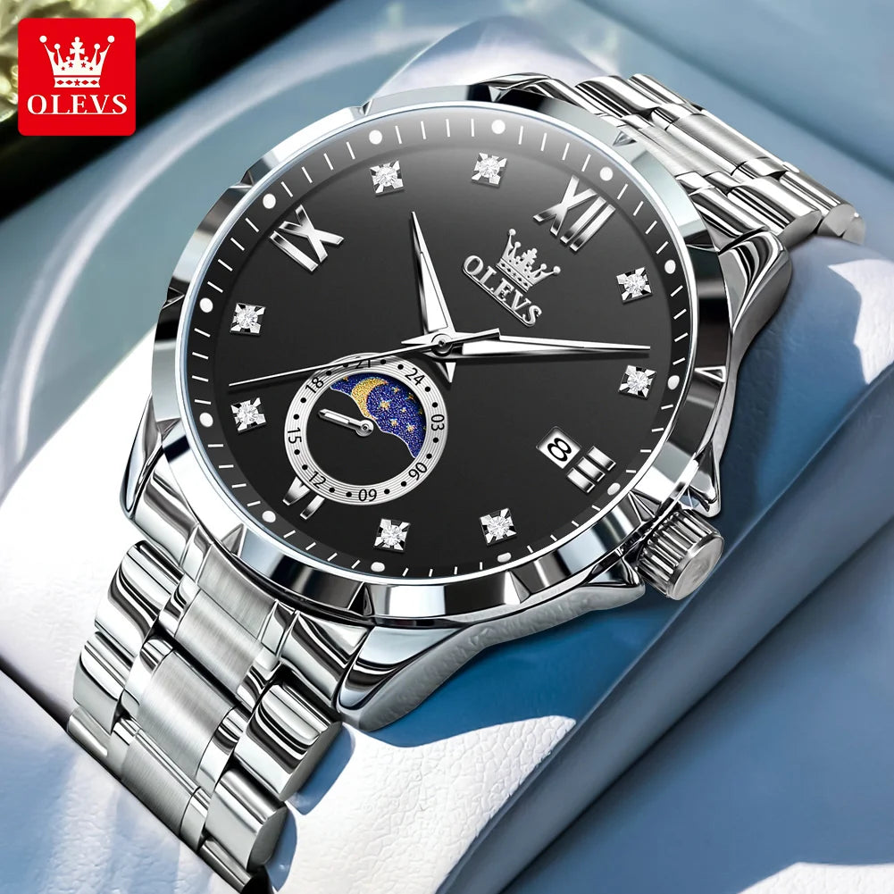 OLEVS Men's Watches Business Quartz Watch For Men Date Moon-Phase Wristwatch 2025 New Luxury Fashion Watch Waterproof 2956 - IFINDALL