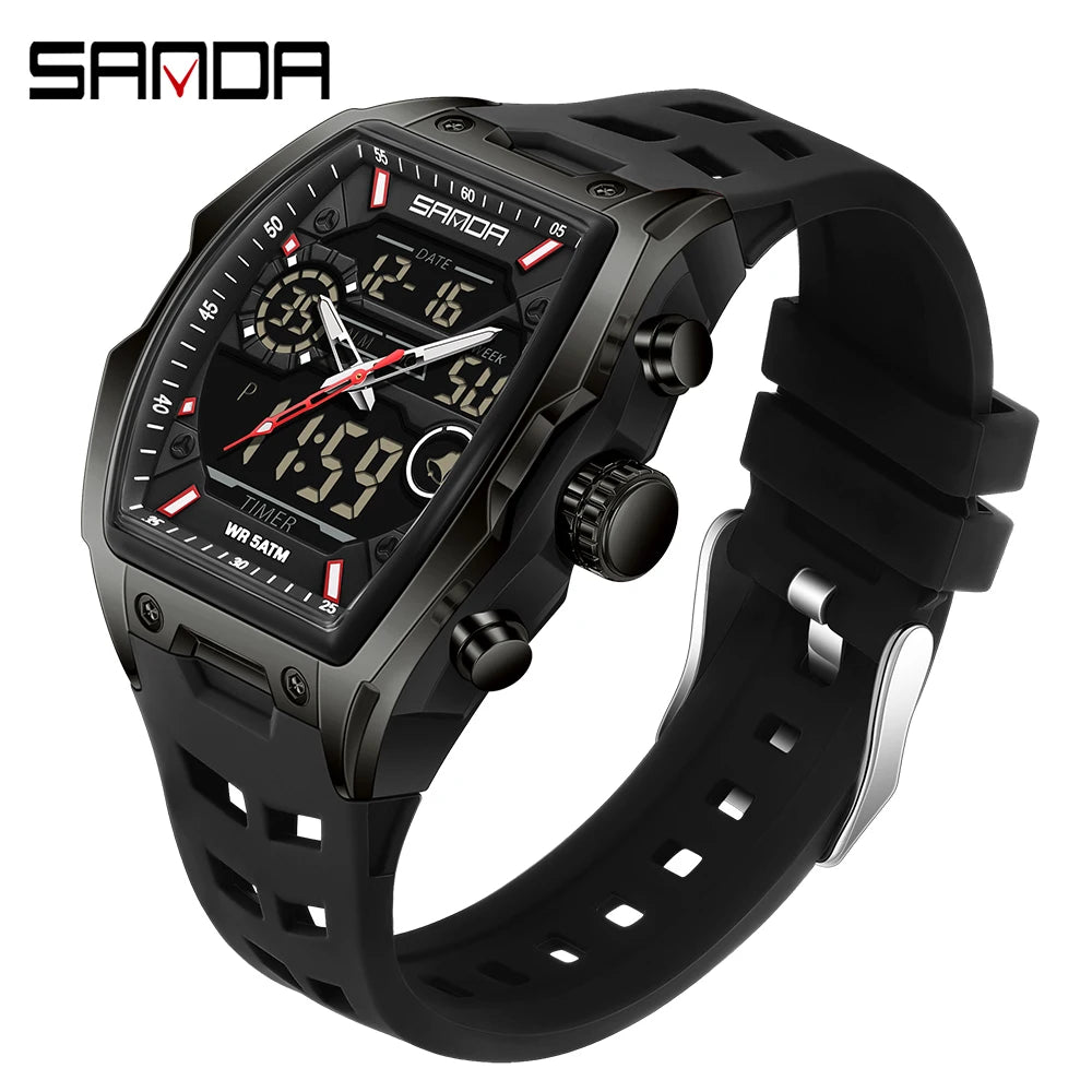 SANDA Men Electronic Watch Big Dial Sports LED Analog Digital Chronograph Military Dual Display Man Wristwatch relogio masculino - IFINDALL