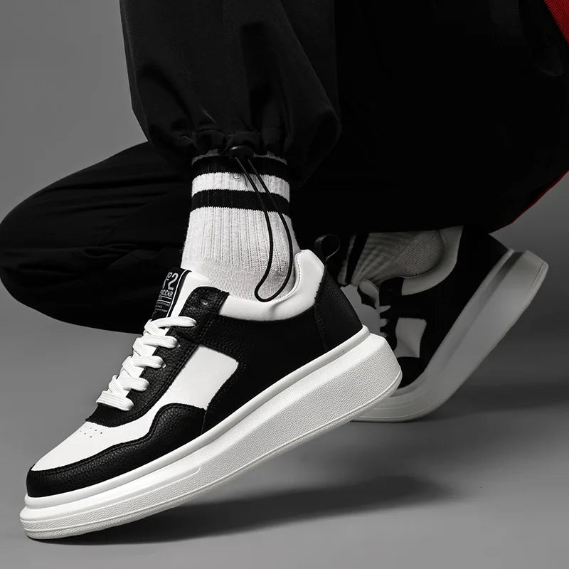 Luxury Leather Elevator Shoes Men's Sneakers Height Increasing Shoes Invisible 7CM Heighten Sports Shoes Taller Lift White Shoes - IFINDALL