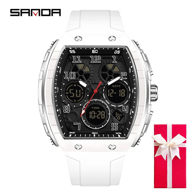 Men Sports Digital Wrist Watches For Male Clock Dual Display Man Tonneau Watches Chronograph Luminous Silicone Band Dropship - IFINDALL