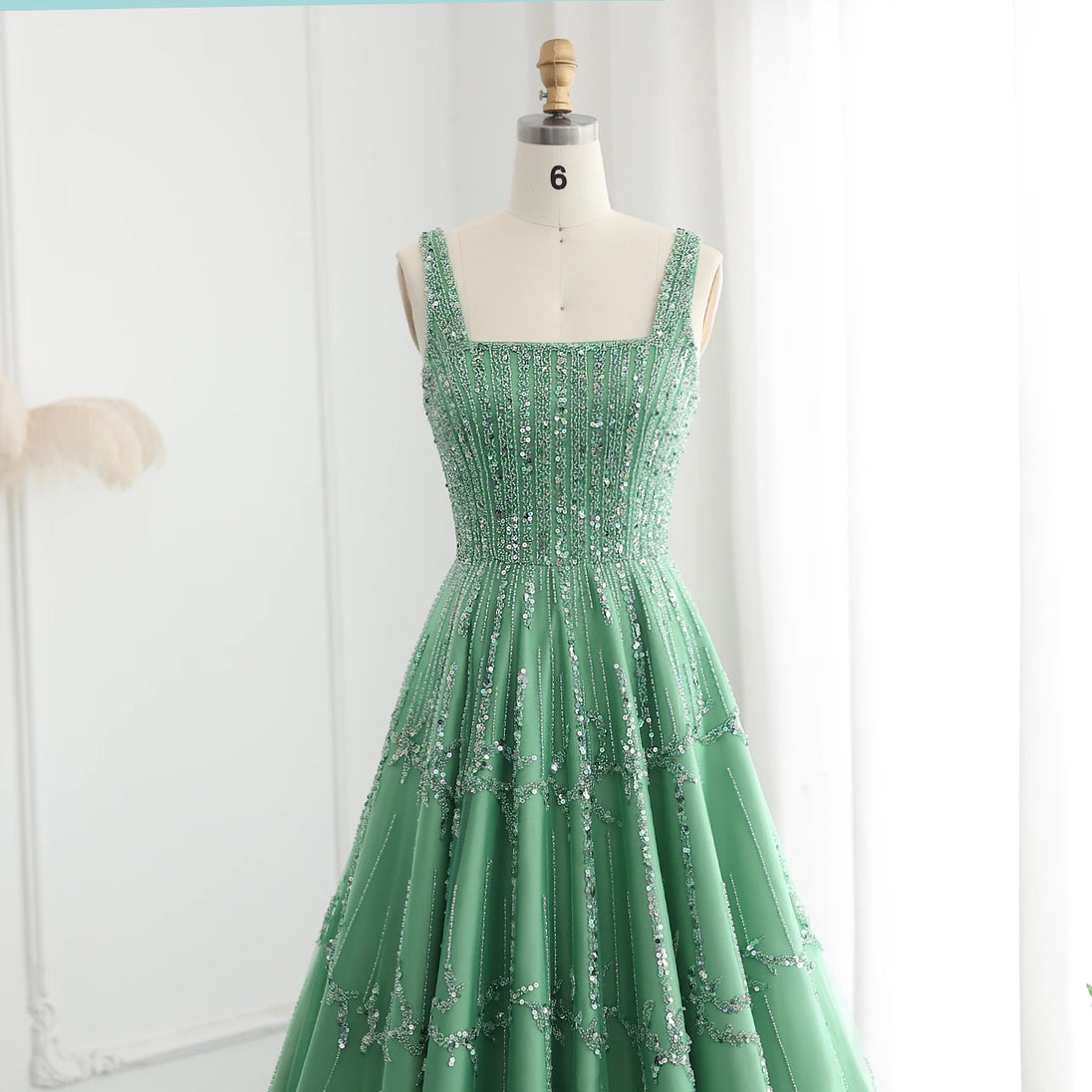 Sharon Said Luxury Beaded Green Spaghetti Arabia Elegant Evening dress for 2025 Dubai Women Wedding Party Gown SS225 Customized - IFINDALL