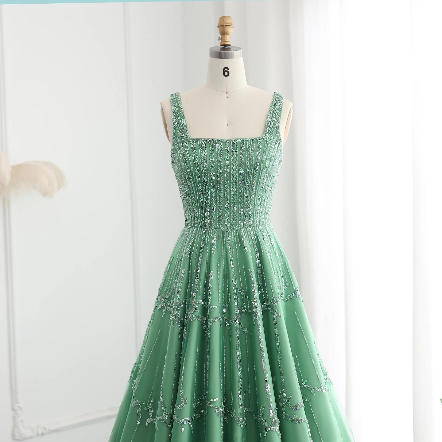 Sharon Said Luxury Beaded Green Spaghetti Arabia Elegant Evening dress for 2025 Dubai Women Wedding Party Gown SS225 Customized - IFINDALL