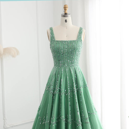 Sharon Said Luxury Beaded Green Spaghetti Arabia Elegant Evening dress for 2025 Dubai Women Wedding Party Gown SS225 Customized - IFINDALL