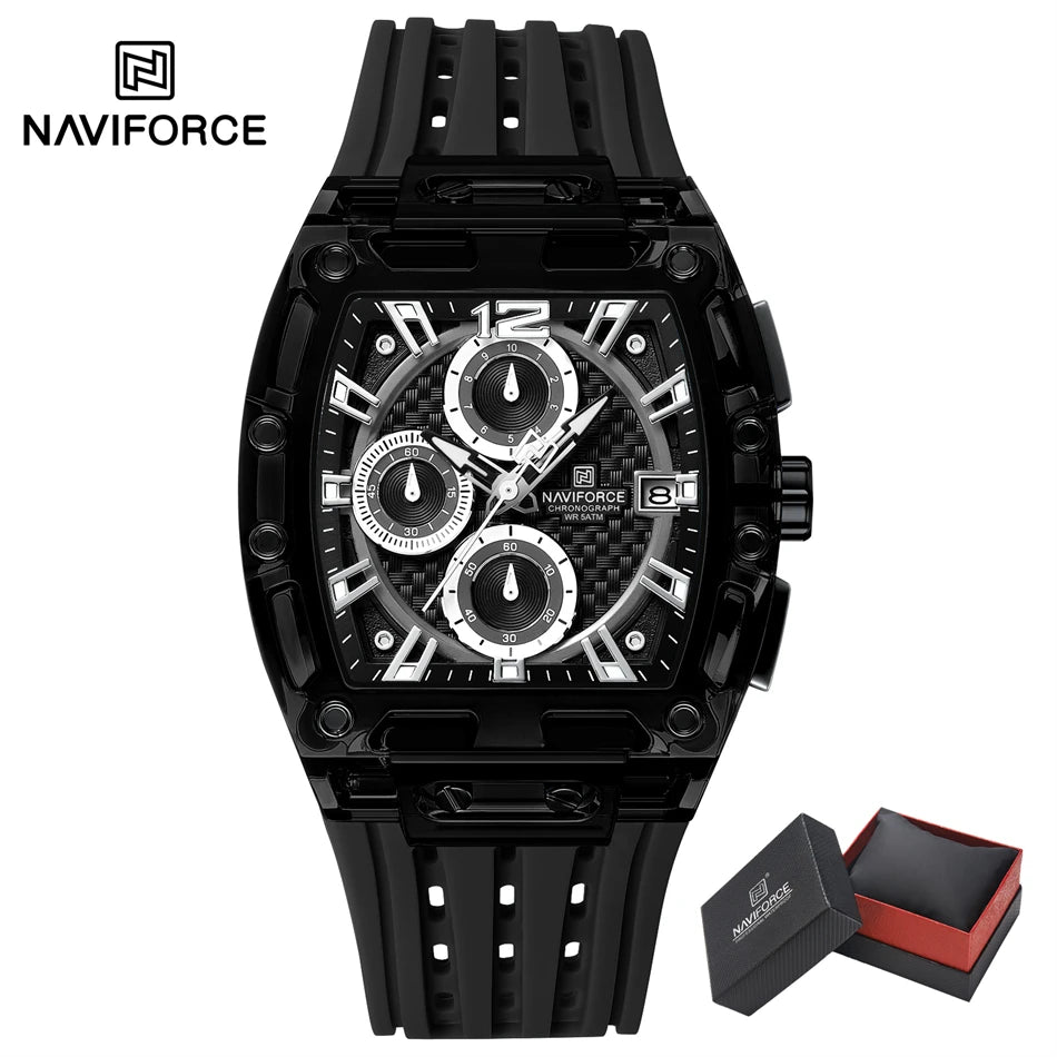 NAVIFORCE Men's Watch Quartz Chronograph Fashion Clock Waterproof Silicone Tape Watches for Man Date Display Sports Wristwatches - IFINDALL