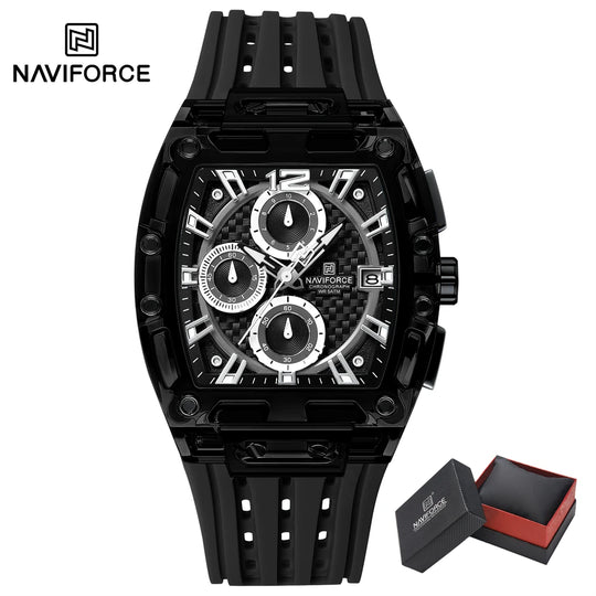 NAVIFORCE Men's Watch Quartz Chronograph Fashion Clock Waterproof Silicone Tape Watches for Man Date Display Sports Wristwatches - IFINDALL