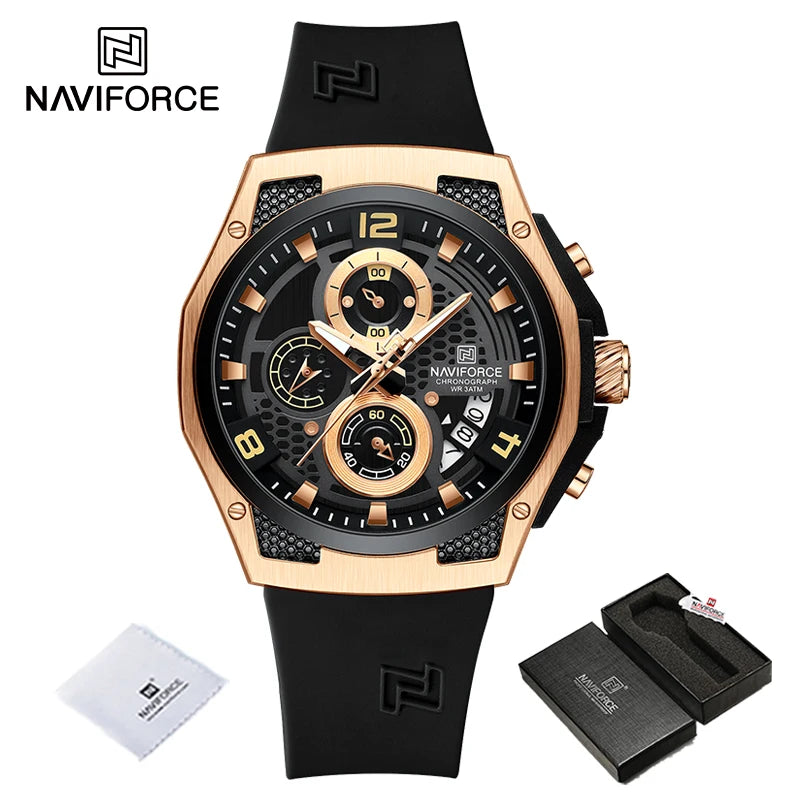 New NAVIFORCE Sports Silicone Strap Male Chronograph Quartz Calendar Men's Watches Casual Wild Waterproof Man Wristwatch NF8051T - IFINDALL
