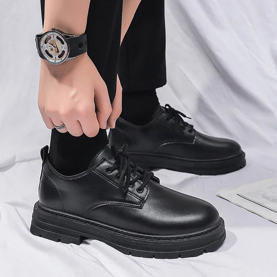 Casual leather shoes men's new business leather shoes British style student thick soled suit men's versatile trendy shoes - IFINDALL