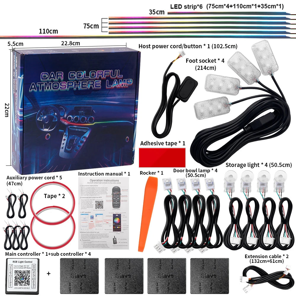 Universal LED Ambient Light Car Interior Symphony FullColor Streamer RGB 64Color Hidden Acrylic Strip Decoration Atmosphere Lamp - IFINDALL