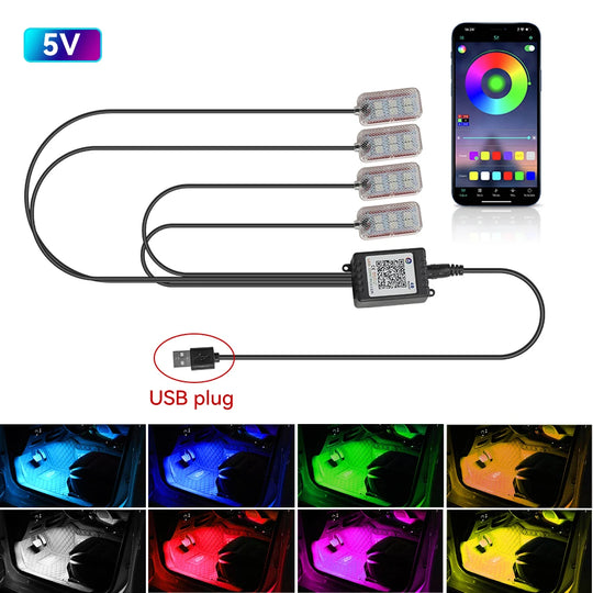 LED Car Interior Ambient Foot Strip Light New Neon Kit Accessories Backlight Remote App Music Control Auto RGB Decorative Lamps - IFINDALL