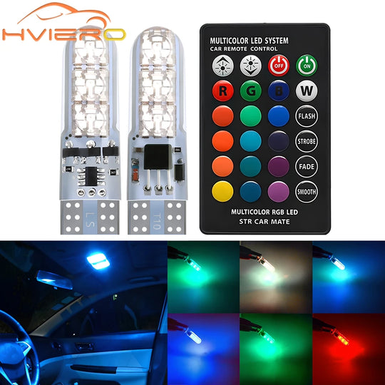2PCS T10 5050 6SMD DC 12V Waterproof W5W Remote Controller RGB 194 168 Dome Light Silicone Wedge Side Car Signal Atmosphere Bulb - IFINDALL
