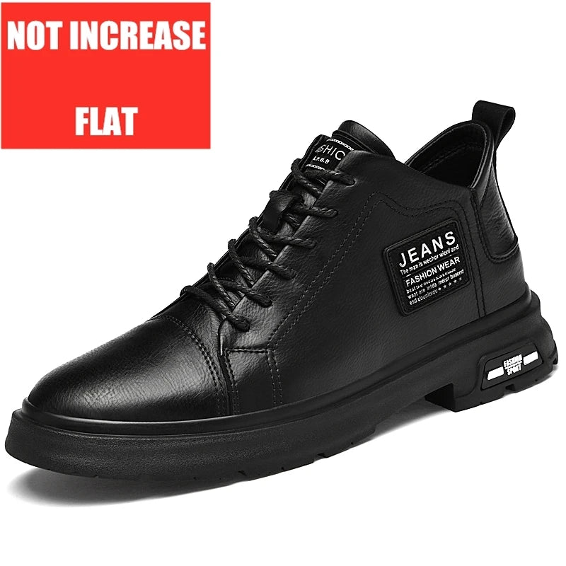 Man Genuine Leather Lift Shoes Comfort Lace Up Casual Elevator Shoes Commerce Breathable Height Increase Insole 8CM Men Sneakers - IFINDALL
