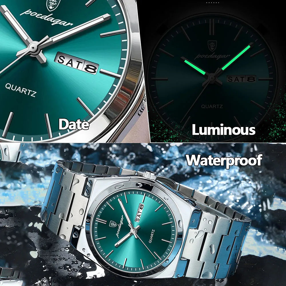 POEDAGAR Men's Watches Fine Steel Sport Fashion Original Quartz Watch for Man Waterproof Luminous Date Weel Gentleman Trend Relo - IFINDALL