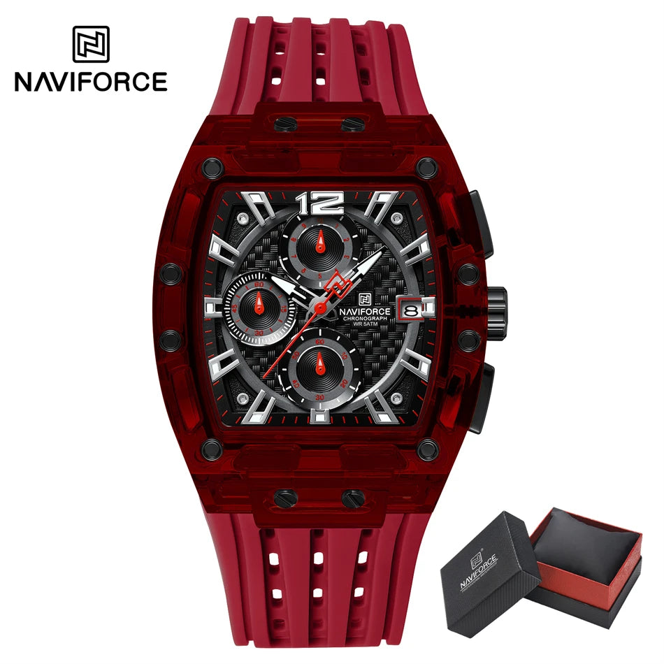 NAVIFORCE Men's Watch Quartz Chronograph Fashion Clock Waterproof Silicone Tape Watches for Man Date Display Sports Wristwatches - IFINDALL