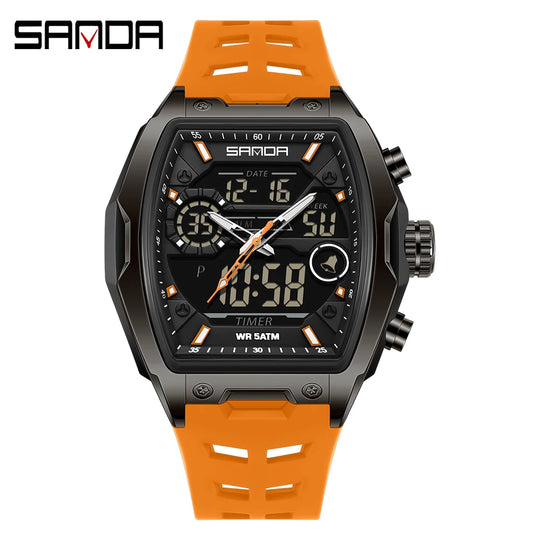 SANDA 6235 Dual Display Electronic Watch Barrel Big Dial Sports LED Analog Digital Chronograph Military Wristwatch 2025 - IFINDALL