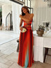 2025 Women Tie-dye Gradient Slim Fit Off Waist Long Dress Sexy Contrast Hollow Out Pleated Hem Robe Chic Lady Party Holiday Wear - IFINDALL