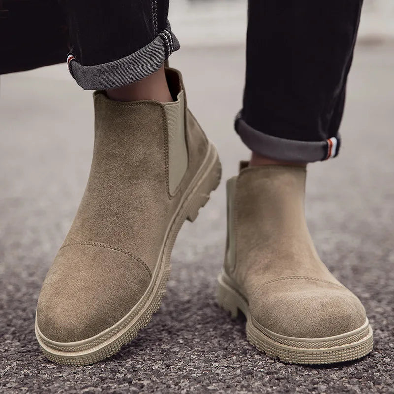 Classic Fashion Khaki Men's Ankle Boots Comfortable Platform Work Boots Men Slip-on High-top Shoes Casual Men Botas Para Hombre - IFINDALL