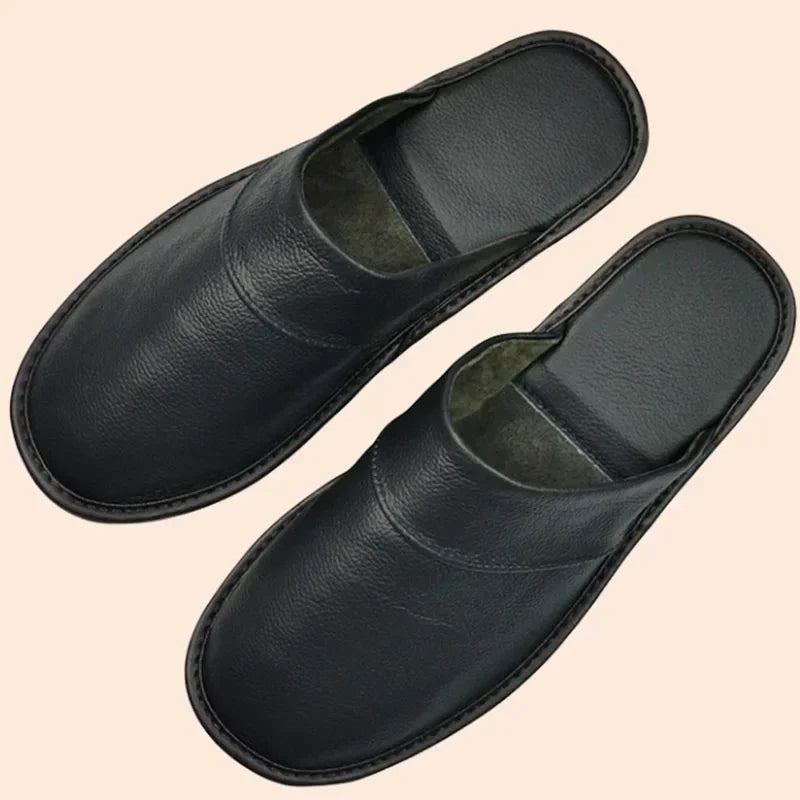 Genuine Cow Leather Slippers Homes In Indoor Slipper Spring Autumn Summer Men Women Elderly Non-slip Casual Single Slides Shoes - IFINDALL