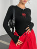 Spider Print Round Neck Long Sleeve Crop Tee Top for Women Autumn Winter Spring Y2K Clothes Slim Fit T-shirt Tshirt Streetwear - IFINDALL