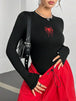 Spider Print Round Neck Long Sleeve Crop Tee Top for Women Autumn Winter Spring Y2K Clothes Slim Fit T-shirt Tshirt Streetwear - IFINDALL