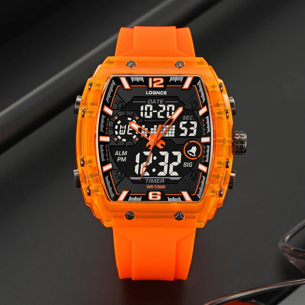 New LOQNCE  98003 Male montre homme Hour Sport Watches Digital Double Time Chronograph Watch Mens LED Week Display Wristwatches - IFINDALL