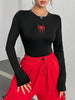Spider Print Round Neck Long Sleeve Crop Tee Top for Women Autumn Winter Spring Y2K Clothes Slim Fit T-shirt Tshirt Streetwear - IFINDALL