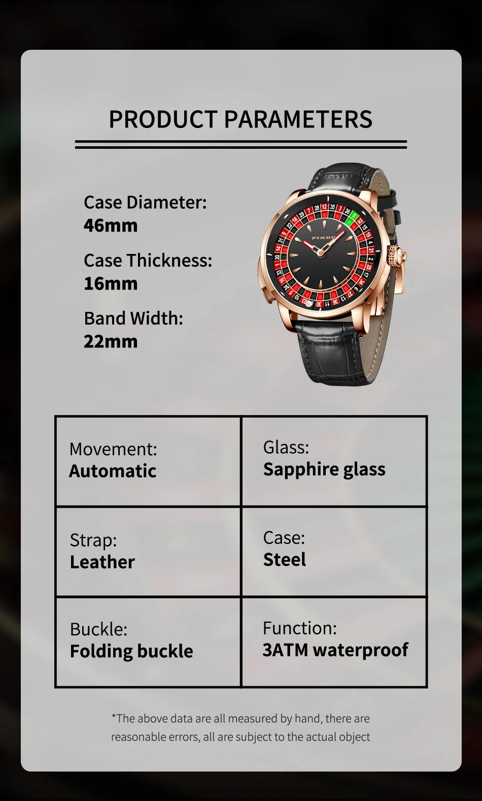 Pindu Player Gambling Series Men's Watch European Roulette Poker Game Fully Automatic Mechanical Sports Design Party Watch - IFINDALL