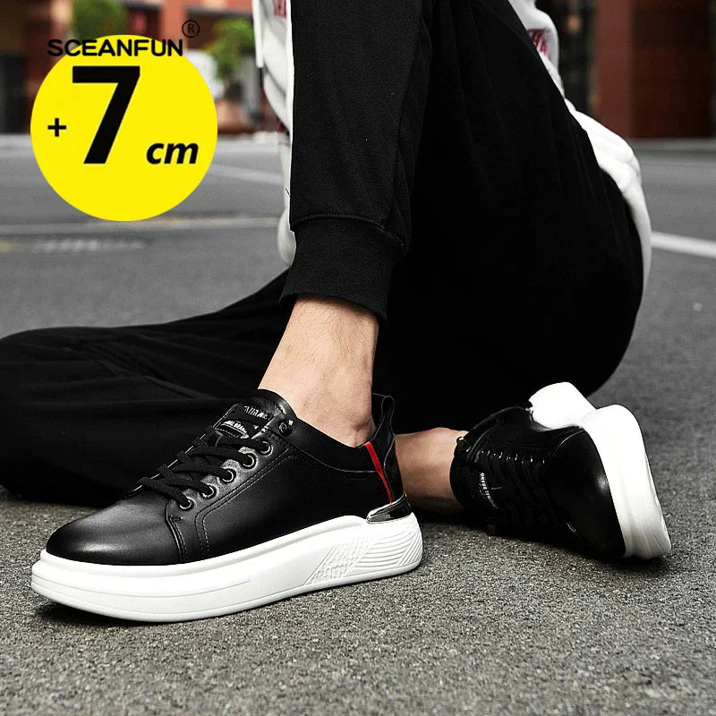 Elevator shoes for man height increase 7cm 2025 Luxury sneaker Genuine Leather Men's Hidden Heels Casual Shoe Heights Genuine Le - IFINDALL