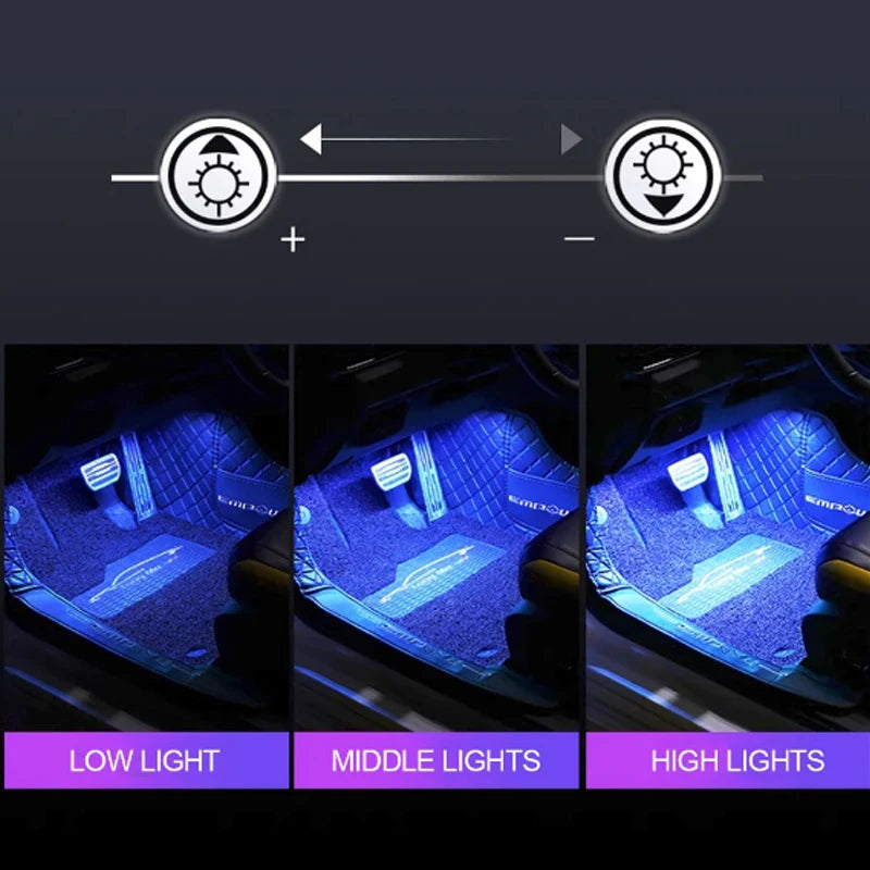 LED Car Interior Ambient Foot Strip Light Kit Accessories Backlight Remote App Music Control Auto RGB Decorative Lamp - IFINDALL