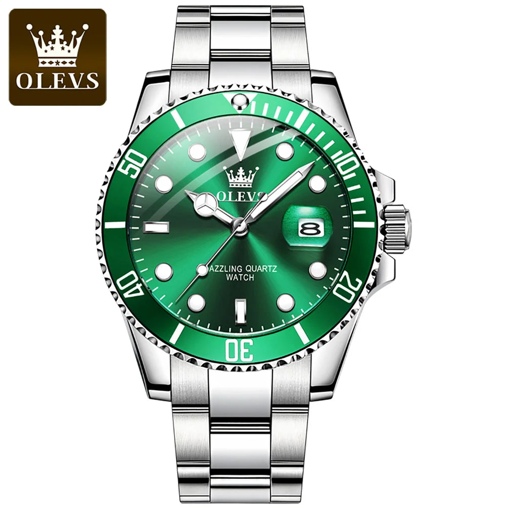 OLEVS Mens Quartz Watches Top Brand Luxury Business Waterproof Luminous Large Dial Men Wristwatches Sports Stainless Steel Watch - IFINDALL