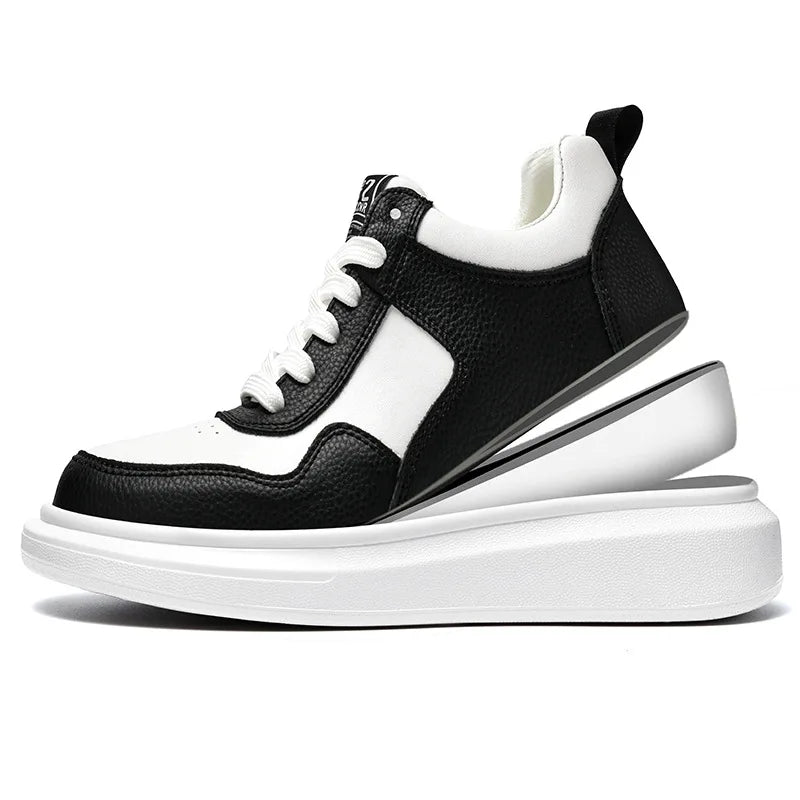 Luxury Leather Elevator Shoes Men's Sneakers Height Increasing Shoes Invisible 7CM Heighten Sports Shoes Taller Lift White Shoes - IFINDALL