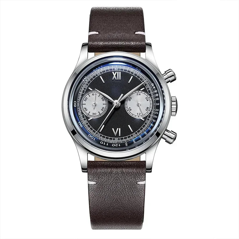 ADDIESDIVE AD2037 Men Quartz Watch Multifunctional 24 Hour Chronograph Black Dial Leather Watches  100m Dive Business Wristwatch - IFINDALL
