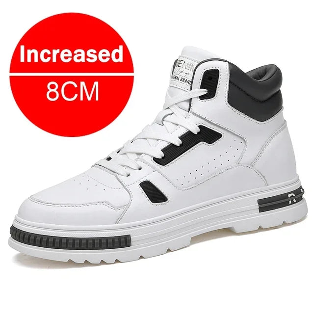 New height increasing 6/8cm men's leather boots breathable casual shoes athletic jogging gym shoes fashion leather sports shoes - IFINDALL