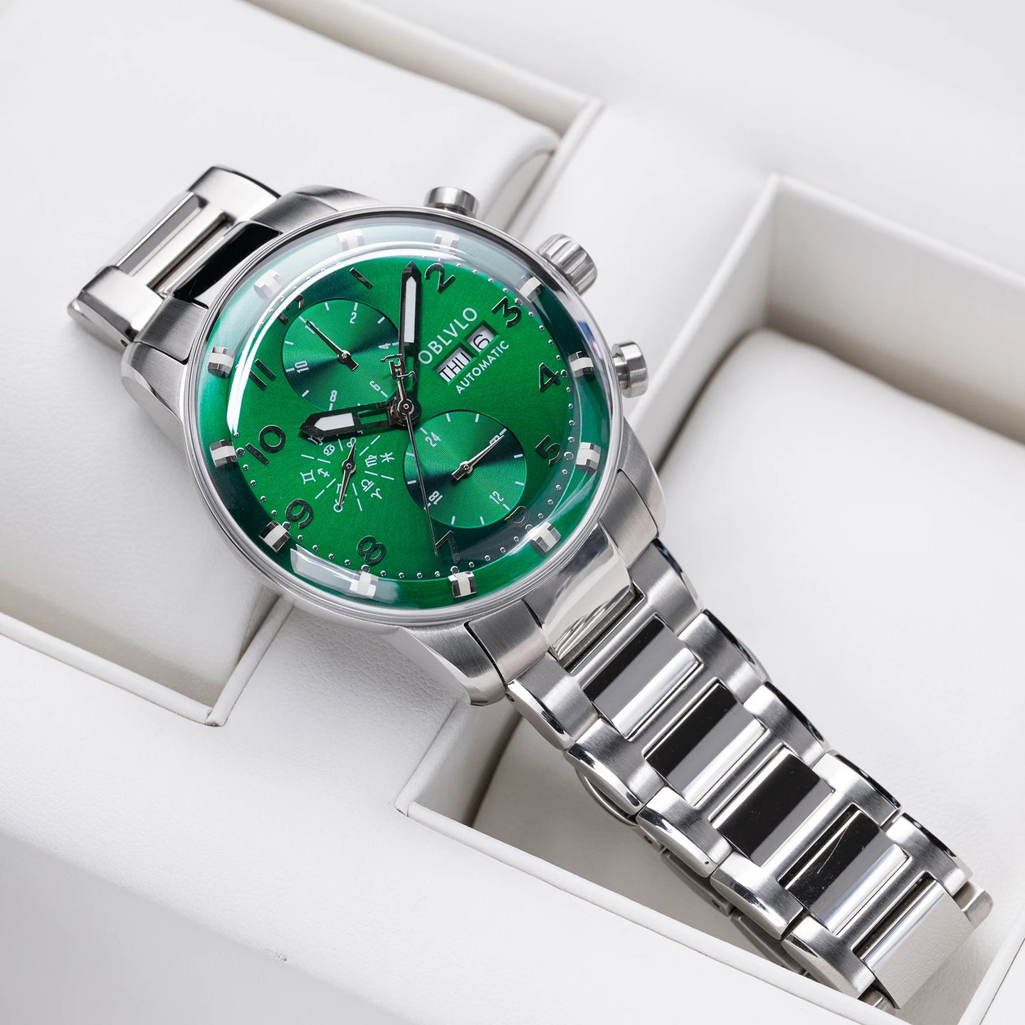 OBLVLO Men's Automatic Mechanical Watch Multi-Functional Stainless Steel Casual IM-MUT with Synthetic Sapphire Crystal Calendar - IFINDALL