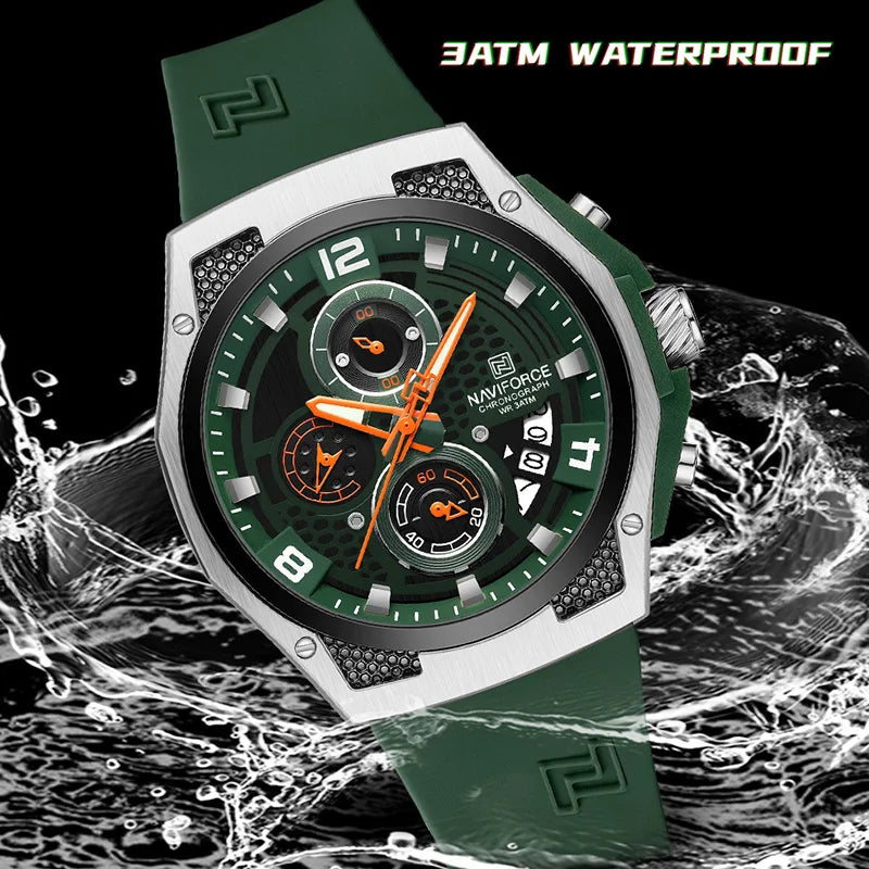 New NAVIFORCE Sports Silicone Strap Male Chronograph Quartz Calendar Men's Watches Casual Wild Waterproof Man Wristwatch NF8051T - IFINDALL