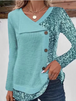4 Color Blocked Button Long Sleeved Blouse Irregular Collar Women's Casual T-shirt Street Fashion Daily Autumn Top - IFINDALL
