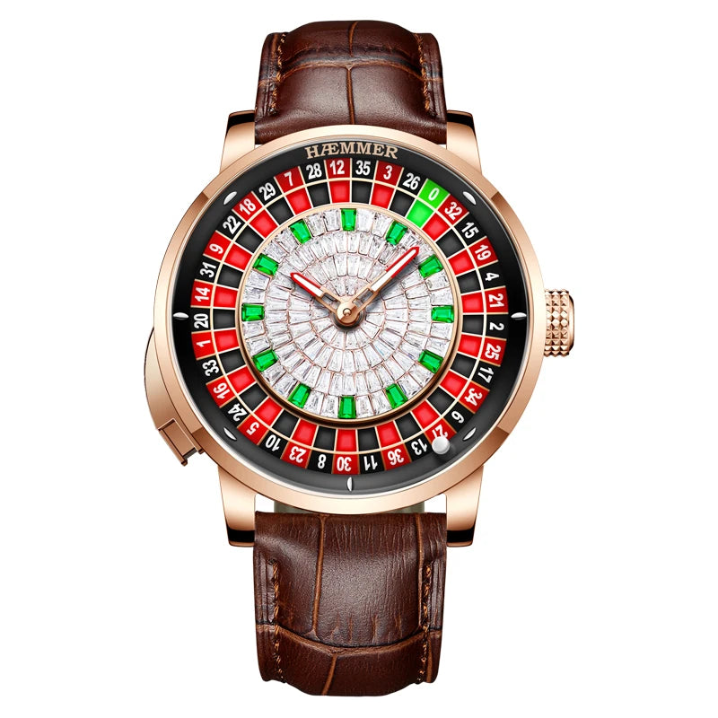 HAEMMER  New Men's Mechanical Watch Diamond Face NH35 Watch Men's Push Button Roulette Rotating Sapphire Glass Watch Waterproof - IFINDALL