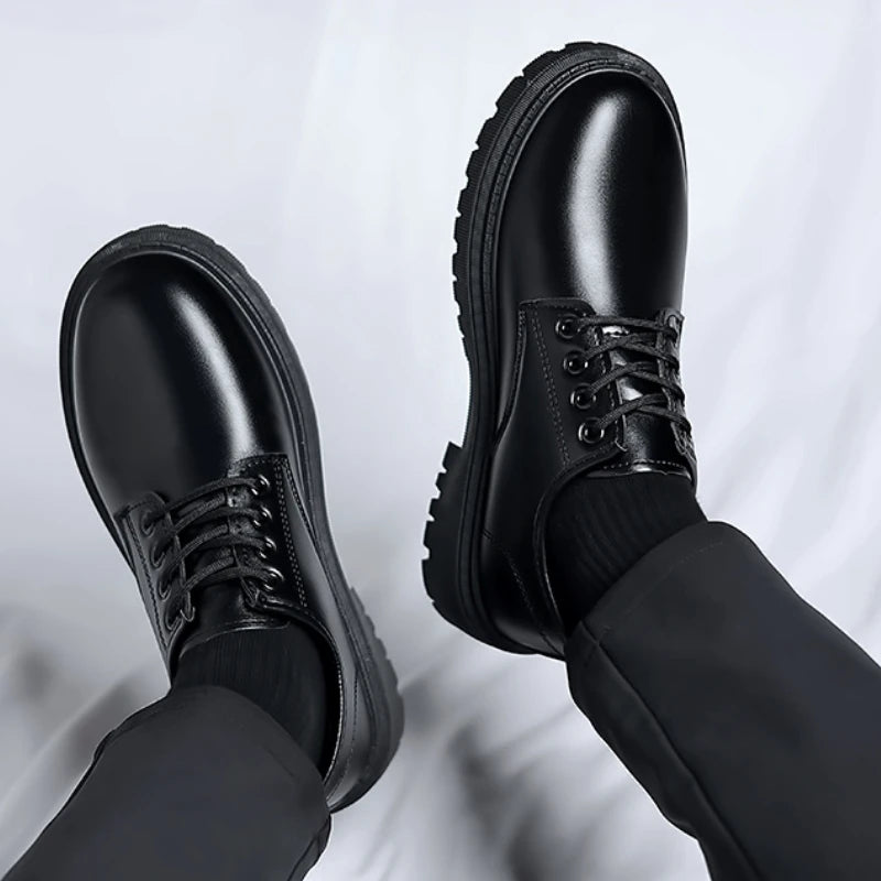 Luxury Men's Genuine Leather Business Formal Shoes British Style Men's Black Platform Lace Up Casual Shoes Zapatos De Cuero 2025 - IFINDALL