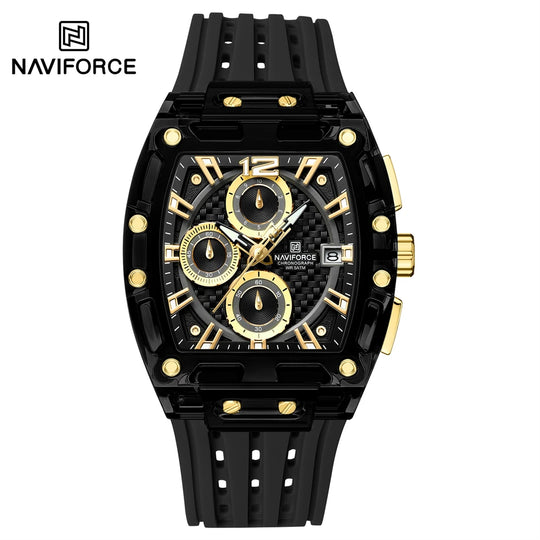 NAVIFORCE Men's Watch Quartz Chronograph Fashion Clock Waterproof Silicone Tape Watches for Man Date Display Sports Wristwatches - IFINDALL