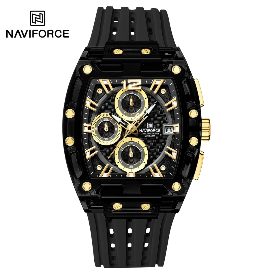 NAVIFORCE Men's Watch Quartz Chronograph Fashion Clock Waterproof Silicone Tape Watches for Man Date Display Sports Wristwatches - IFINDALL
