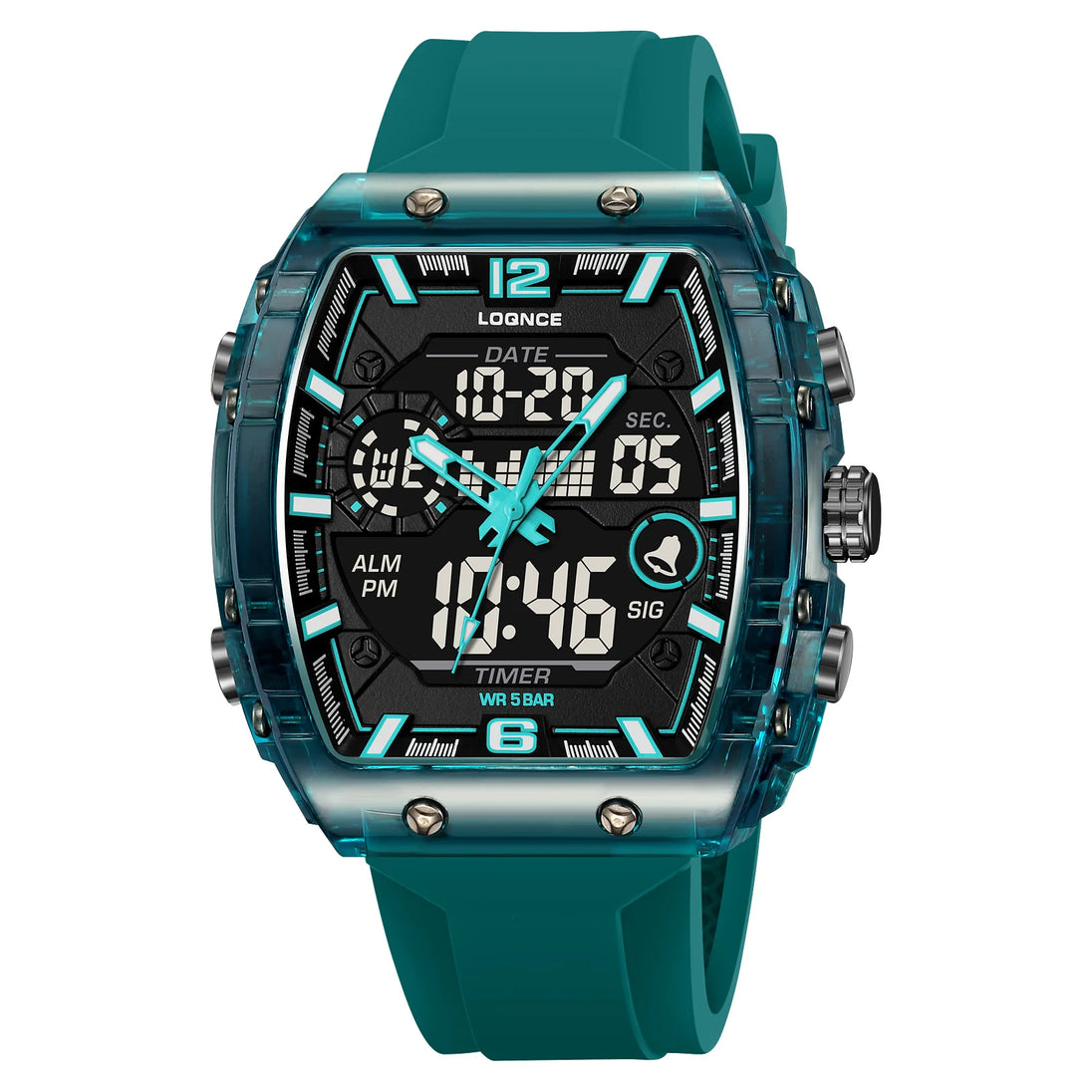 New LOQNCE  98003 Male montre homme Hour Sport Watches Digital Double Time Chronograph Watch Mens LED Week Display Wristwatches - IFINDALL