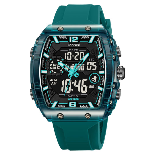 New LOQNCE  98003 Male montre homme Hour Sport Watches Digital Double Time Chronograph Watch Mens LED Week Display Wristwatches - IFINDALL