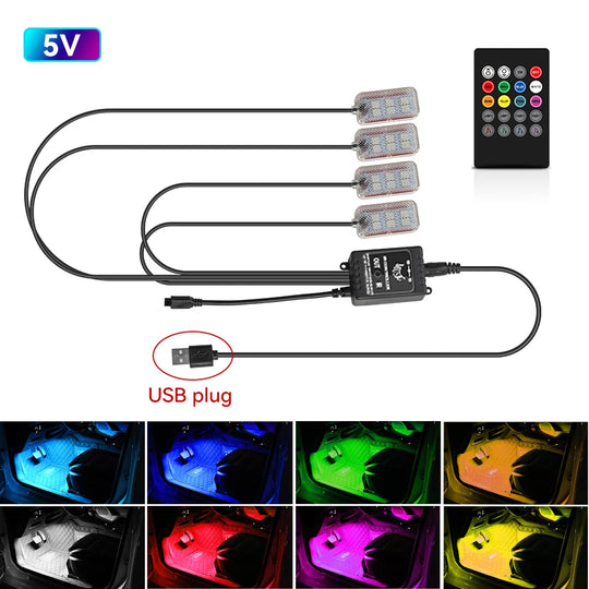 LED Car Interior Ambient Foot Strip Light New Neon Kit Accessories Backlight Remote App Music Control Auto RGB Decorative Lamps - IFINDALL