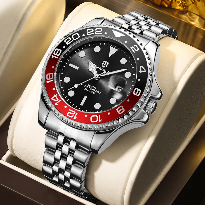 QINGXIYA Luxury Quartz Men Watch Waterproof Luminous Date Man Watch Stainless Steel Business Wristwatches Male Clock Reloj+Box - IFINDALL