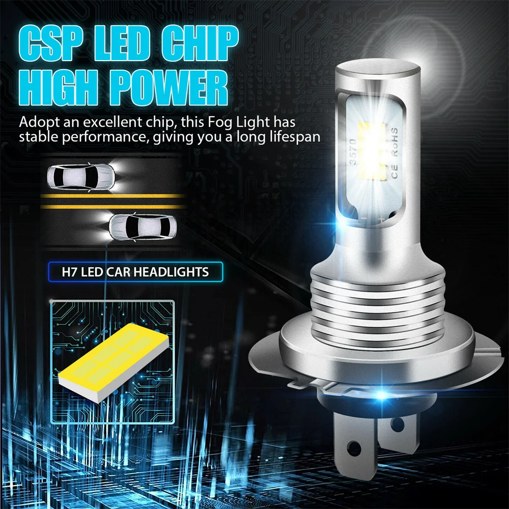 2Pcs H7 H4 Led Car Headlight  Super Bright CSP LED Headlight Fog DRL Bulbs Kit High Low Beam White - IFINDALL