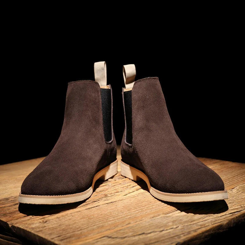 Luxury Designer New Autumn Winter Mens Pointed Suede Leather High Tops Dress Shoes For Male Formal Business Chelsea Ankle Boots - IFINDALL