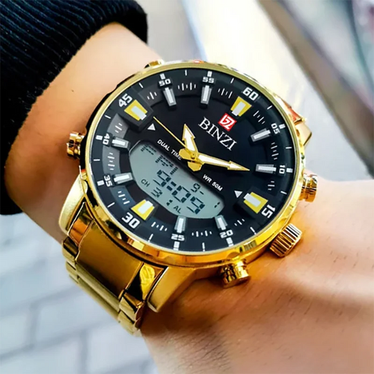 Men Watches 2025 Top Brand Luxury relogio masculino Gold Stainless Steel Band Wrist Watch For Male Clock Men Dual Display watch - IFINDALL