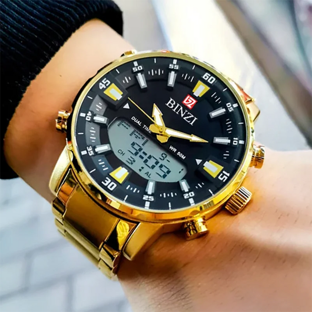 Men Watches 2025 Top Brand Luxury relogio masculino Gold Stainless Steel Band Wrist Watch For Male Clock Men Dual Display watch - IFINDALL