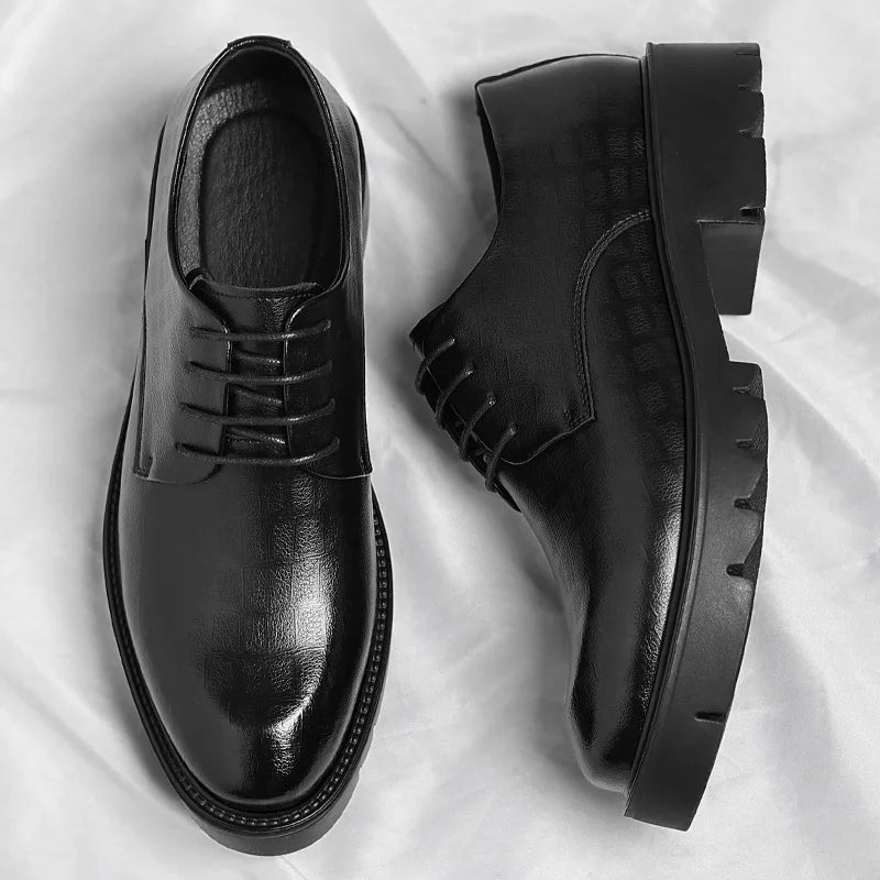 New Luxury Men's Brogues Leather Elevator Shoes Man Height Increase Insole 8cm/10cm Black Formal Business Wedding Work Men Shoes - IFINDALL