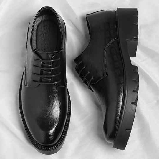 New Luxury Men's Brogues Leather Elevator Shoes Man Height Increase Insole 8cm/10cm Black Formal Business Wedding Work Men Shoes - IFINDALL